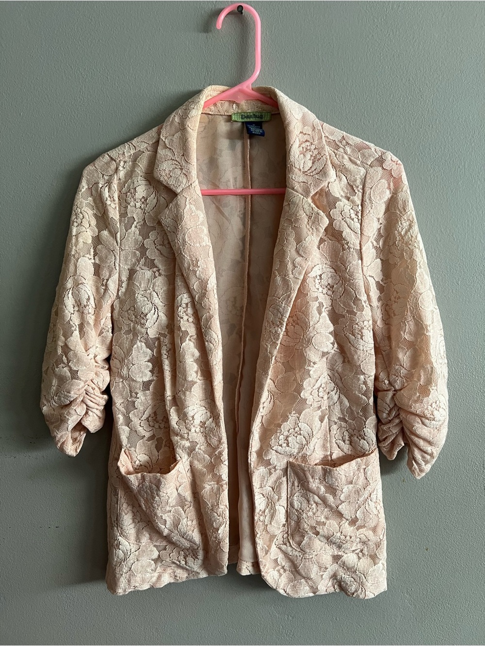 Women’s Free Hug Lined Floral Lace Career Open Blazer Coat Jacket Blush Pink S